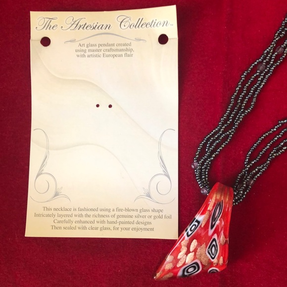 Fire-Blown Art Glass Pendant Necklace Red - Picture 7 of 10